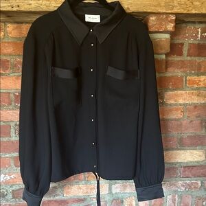 St. John Collection Black Button-Front Silk-Blend Blouse